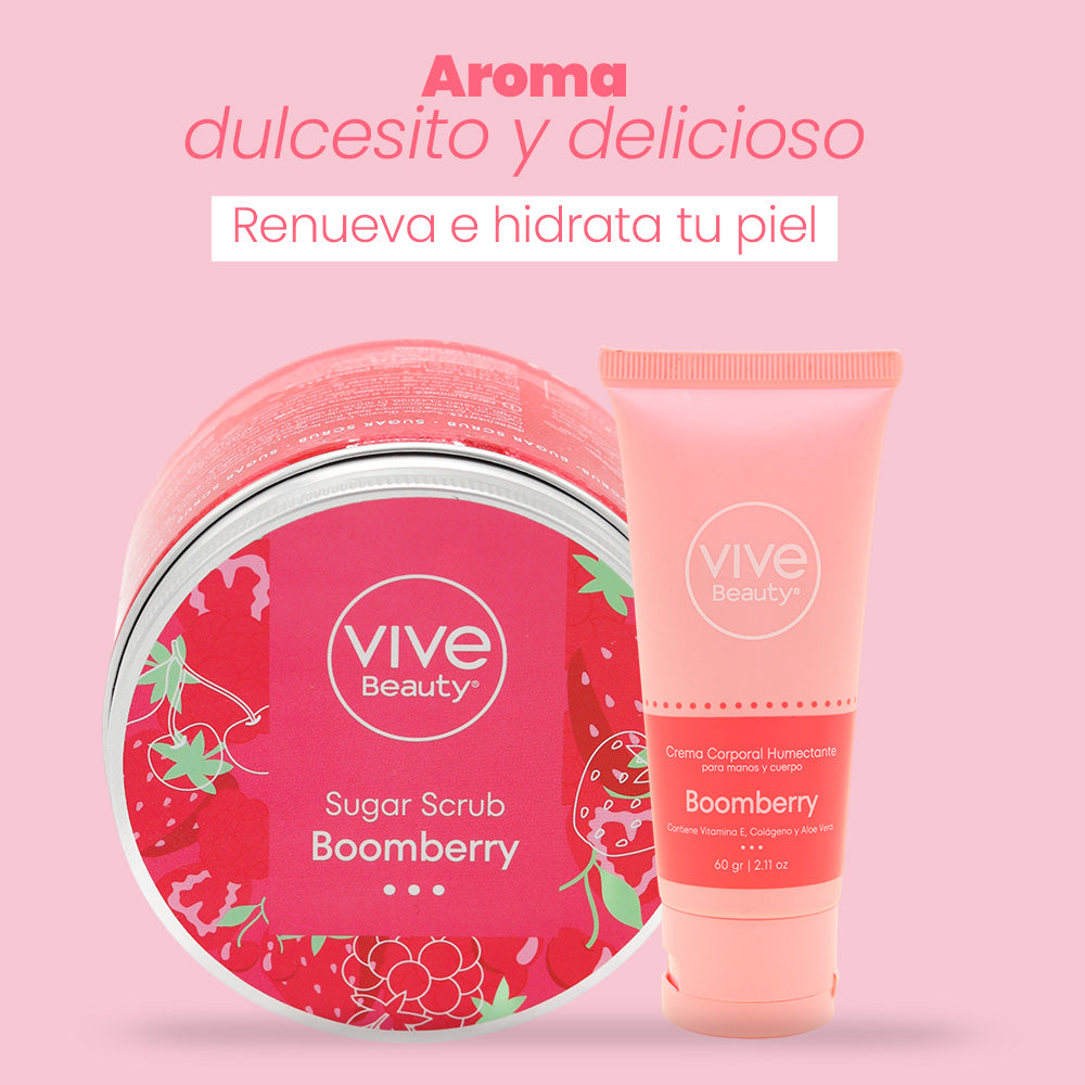 GEL EXFOLIANTE DE AZÚCAR + MINI CREMA CORPORAL BOOMBERRY 2x1