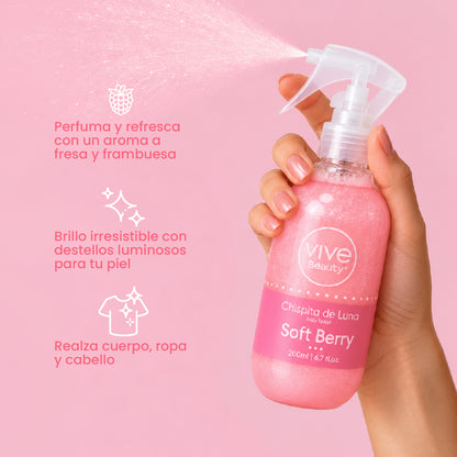 Splash con Brillo con aroma a fresa y frambuesa para perfumar cuerpo, ropa y cabello
