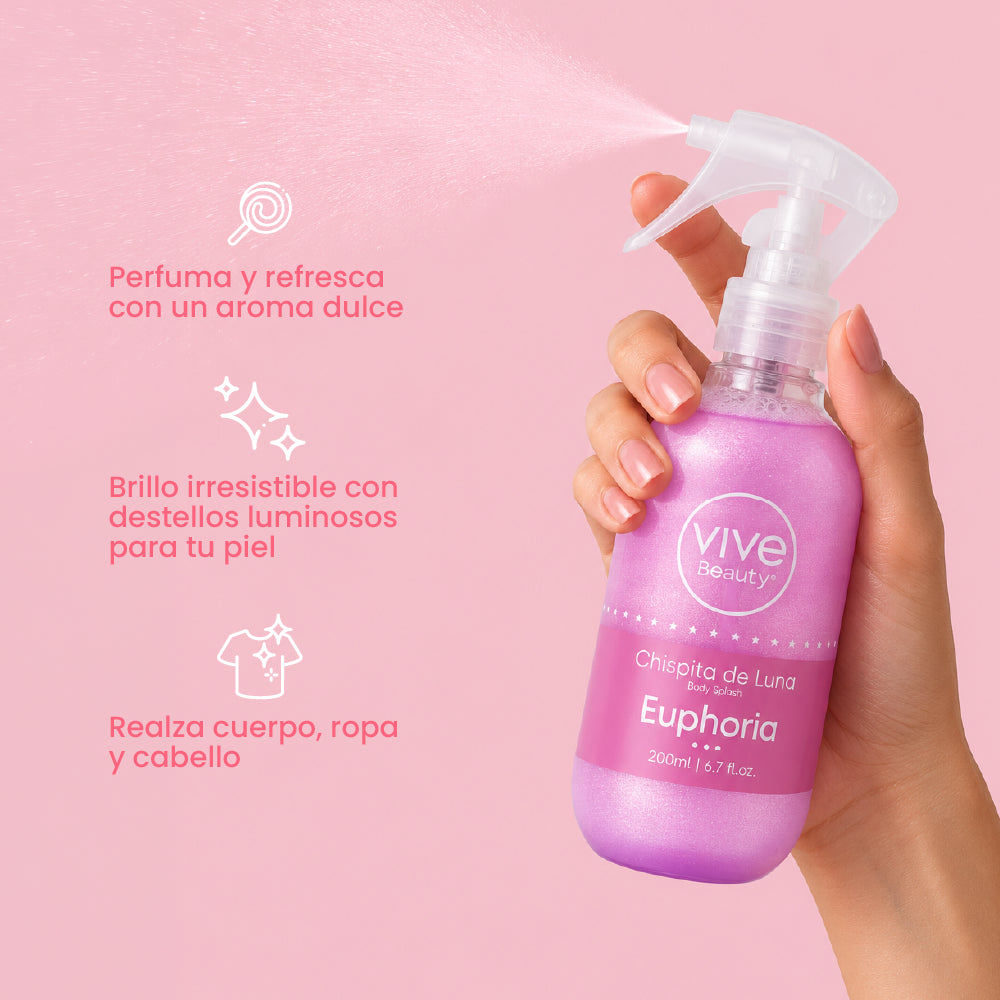 Splash con Brillo perfumado para cuerpo, ropa y cabello con aroma dulce