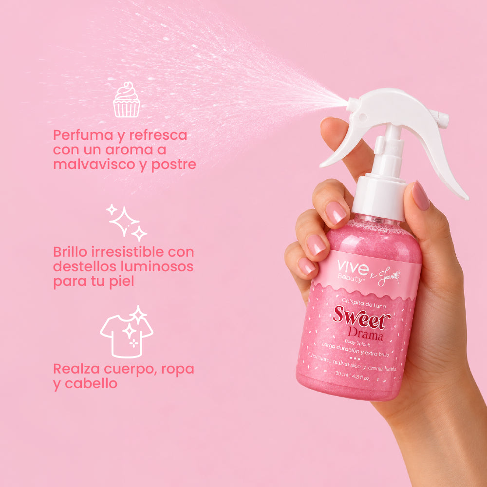 Splash con Brillo perfumado para cuerpo, ropa y cabello con aroma dulce