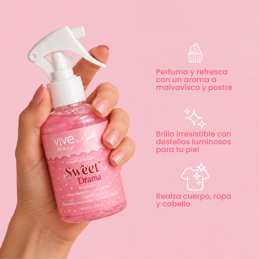 Splash con Brillo perfumado para cuerpo, ropa y cabello con aroma dulce