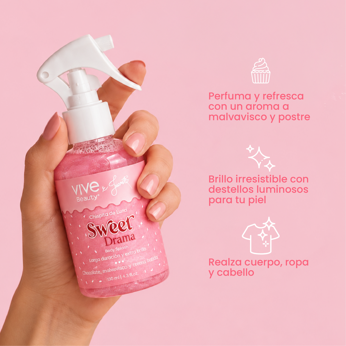 Splash con Brillo perfumado para cuerpo, ropa y cabello con aroma dulce