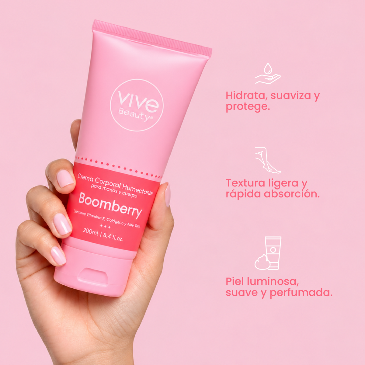 Crema corporal Boomberry de textura ligera para hidratar, suavizar y proteger la piel