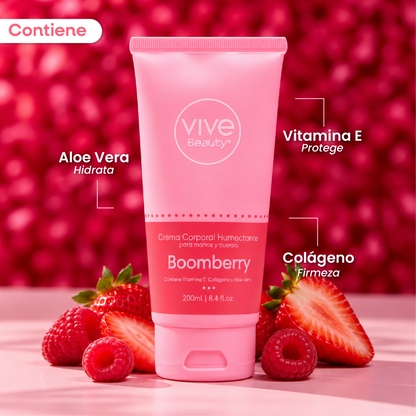 Crema corporal Boomberry con aloe vera, vitamina E y colágeno para el cuidado de la piel