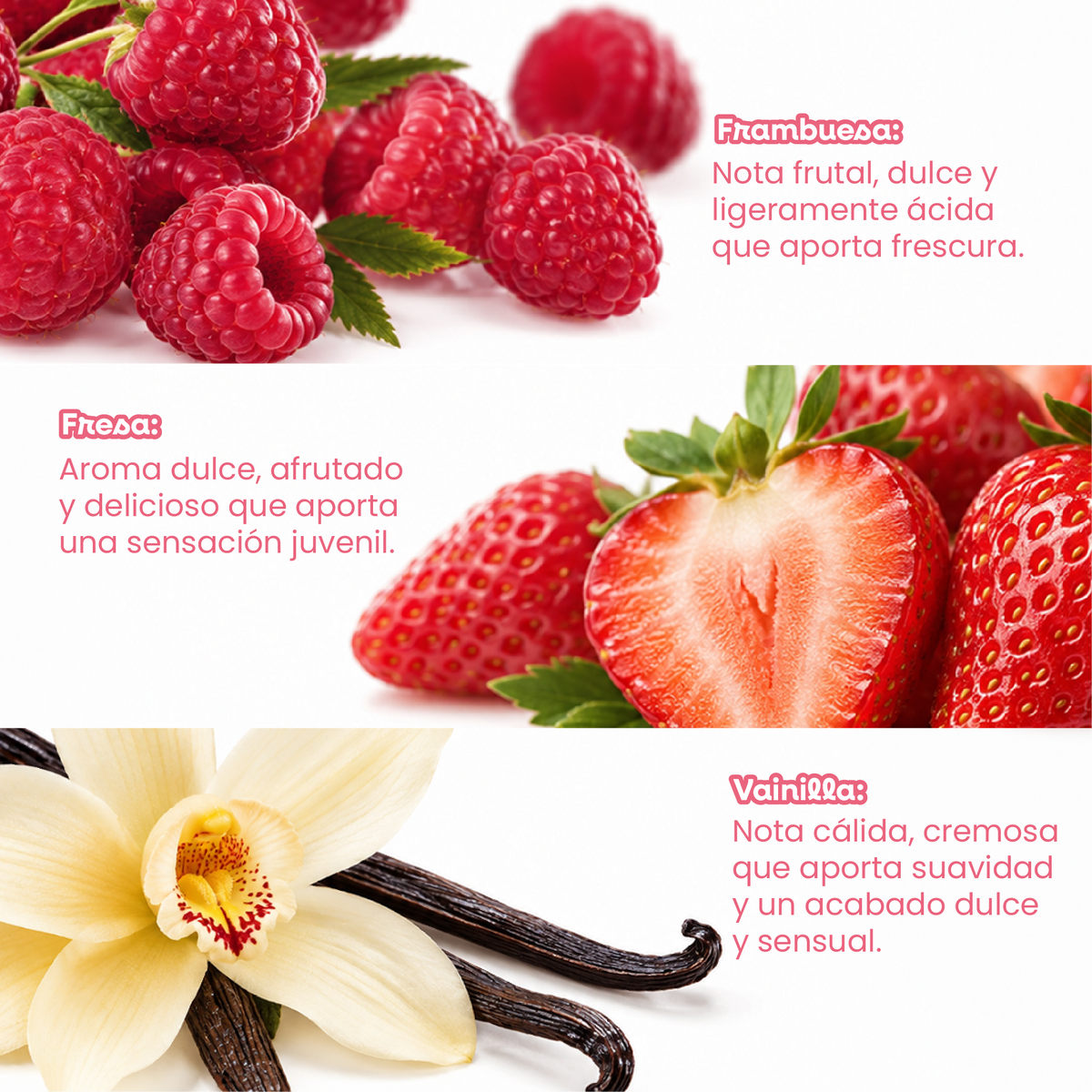 Crema corporal Boomberry con notas de frambuesa, fresa y vainilla de aroma dulce y frutal