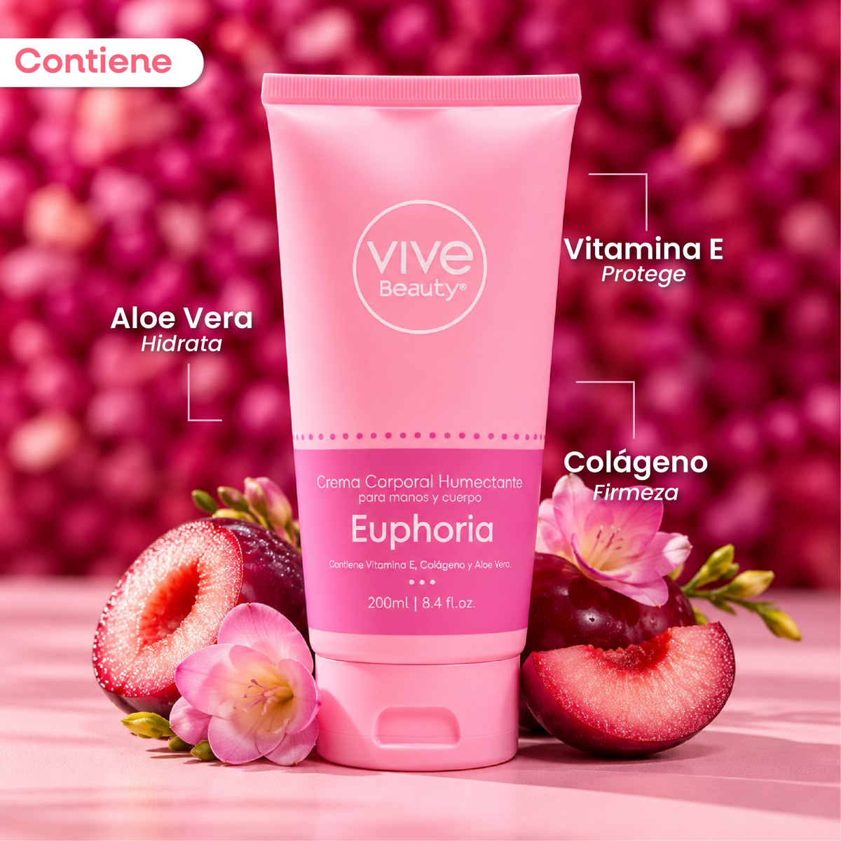 Crema corporal Euphoria con aloe vera, vitamina E y colágeno para el cuidado de la piel