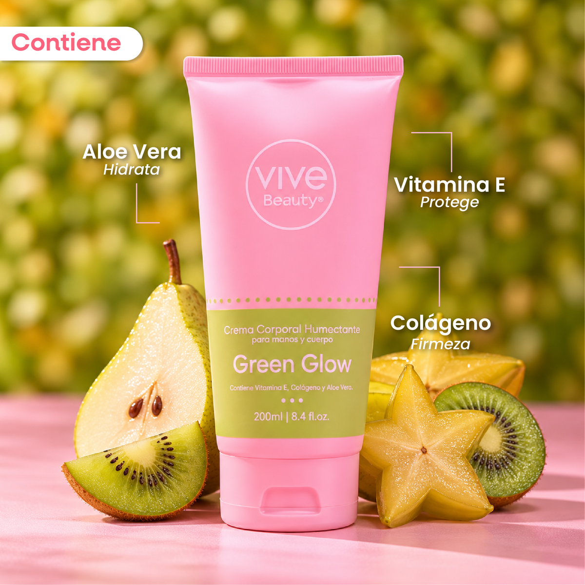 Crema corporal Green Glow con aloe vera, vitamina E y colágeno para el cuidado de la piel