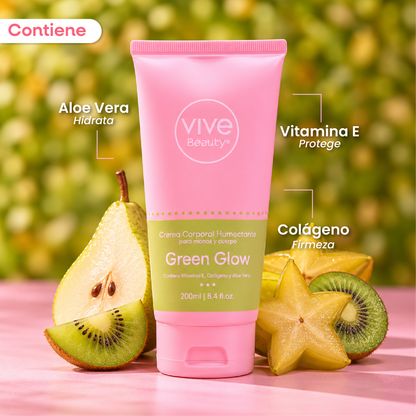 Crema corporal Green Glow con aloe vera, vitamina E y colágeno para el cuidado de la piel