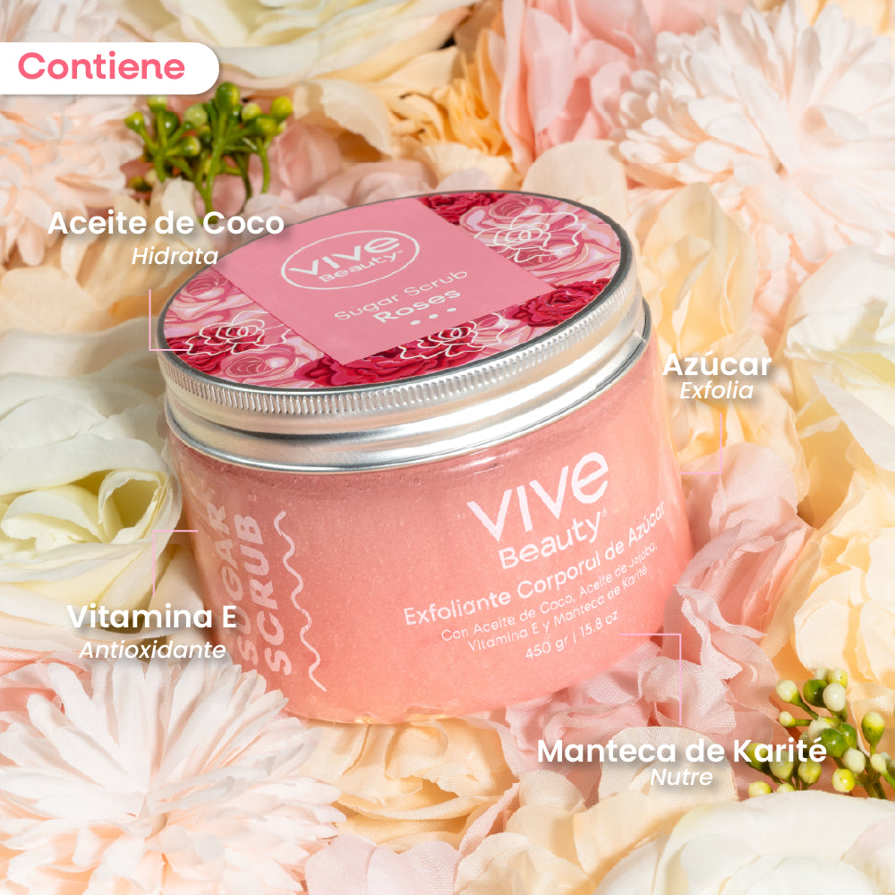 Exfoliante de azúcar con aceite de coco, vitamina E y manteca de karité