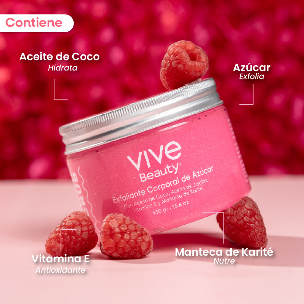 Exfoliante de azúcar con aceite de coco, vitamina E y manteca de karité