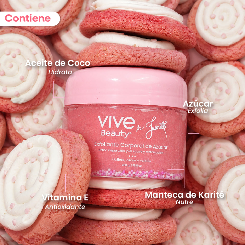 Exfoliante de azúcar con aceite de coco, vitamina E y manteca de karité