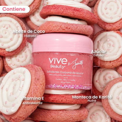 Exfoliante de azúcar con aceite de coco, vitamina E y manteca de karité