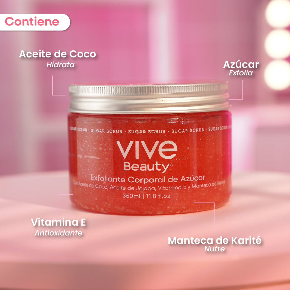 Exfoliante de azúcar con aceite de coco, vitamina E y manteca de karité