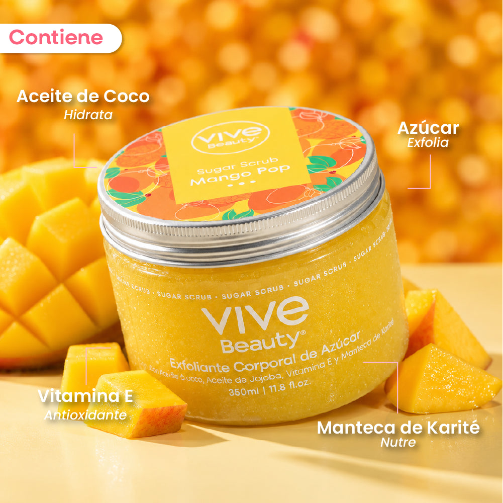 Exfoliante de azúcar con aceite de coco, vitamina E y manteca de karité