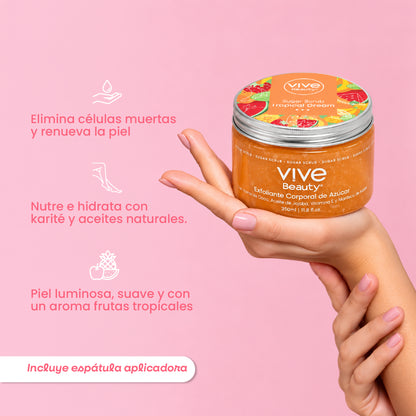 Exfoliante de azúcar Tropical Dream que elimina células muertas, nutre e hidrata la piel