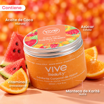 Exfoliante de azúcar Tropical Dream con aceite de coco, vitamina E y manteca de karité