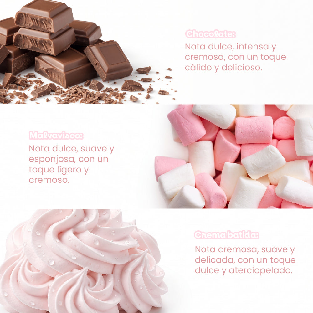 Aroma dulce de chocolate, malvavisco y crema batida