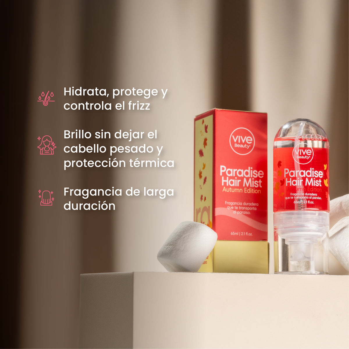 Perfume capilar Paradise que ayuda a hidratar, controlar el frizz y aportar brillo al cabello