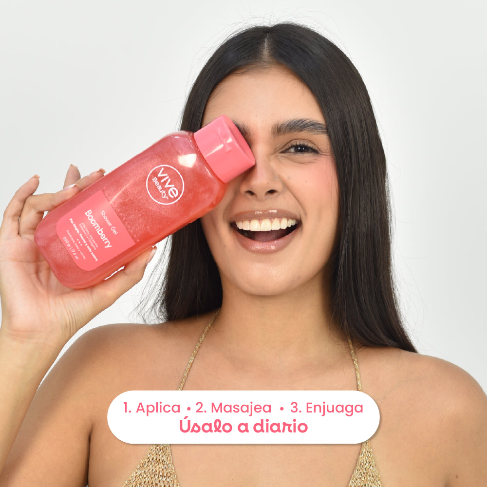 Rutina de baño para aplicar, masajear y enjuagar el gel de ducha