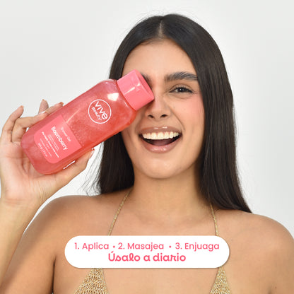 Rutina de baño para aplicar, masajear y enjuagar el gel de ducha