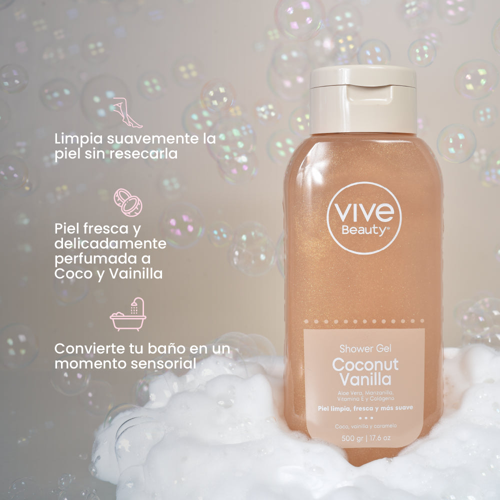Gel de baño con aroma a coco y vainilla para una limpieza suave