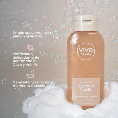Gel de baño con aroma a coco y vainilla para una limpieza suave