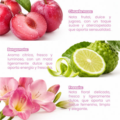 Fragancia corporal con notas de ciruela, bergamota y freesia