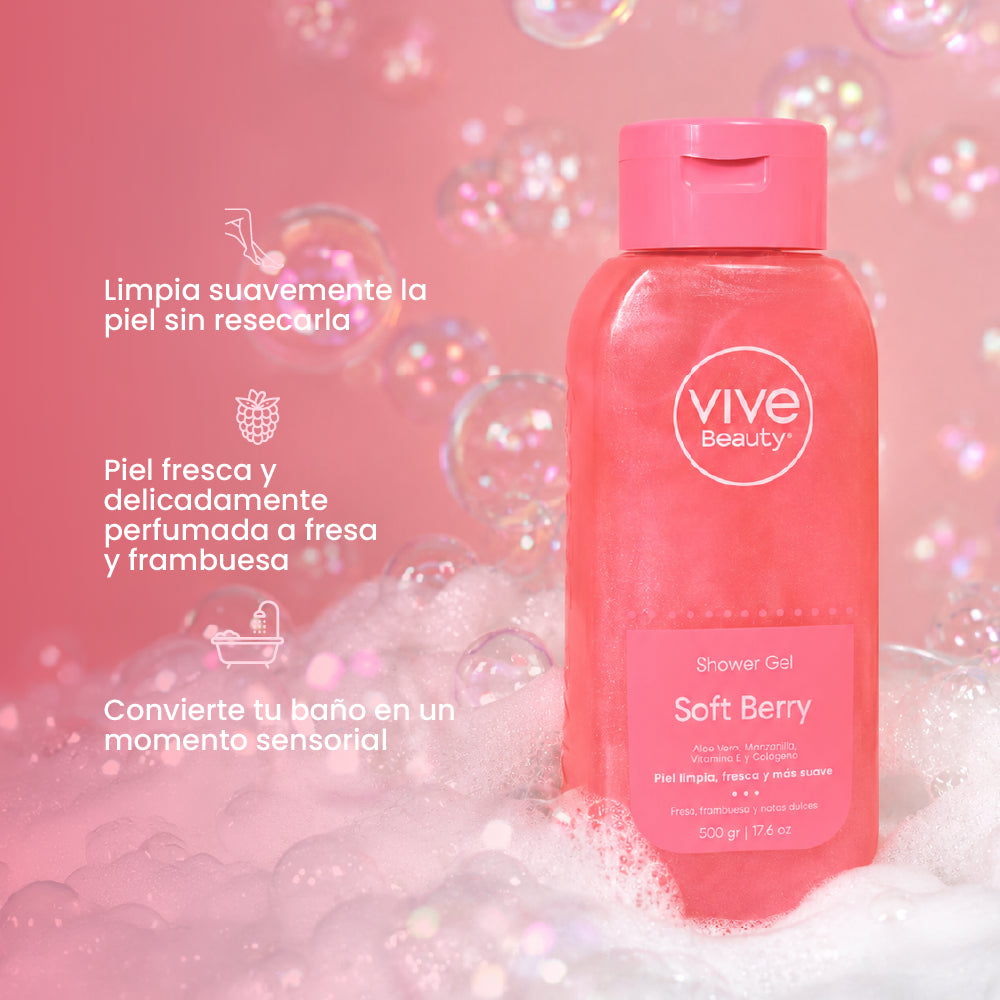 Gel de ducha para una limpieza suave y una piel fresca con aroma a frutos rojos