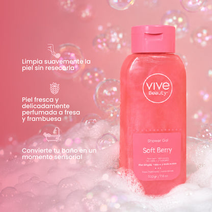 Gel de ducha para una limpieza suave y una piel fresca con aroma a frutos rojos
