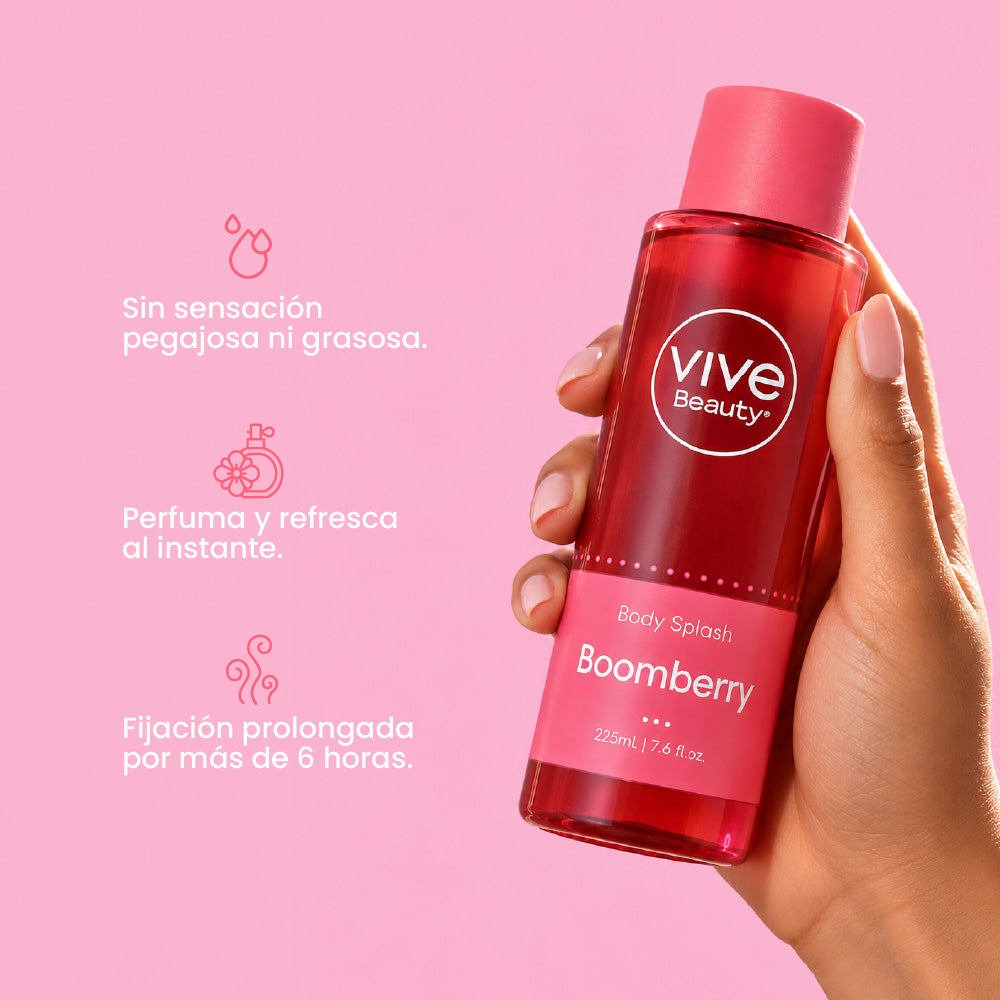 Splash Boomberry con aroma frutal, sensación ligera y fragancia de larga duración