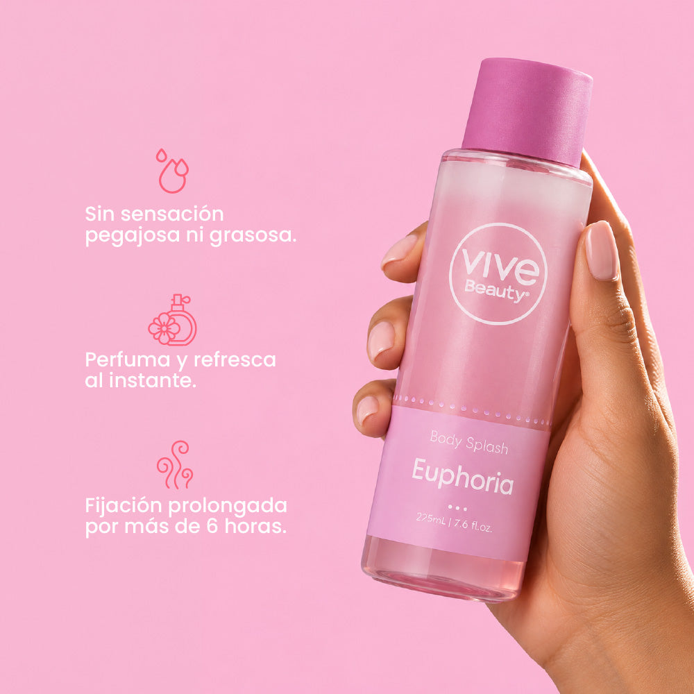 Splash Euphoria con aroma femenino, sensación ligera y fijación prolongada