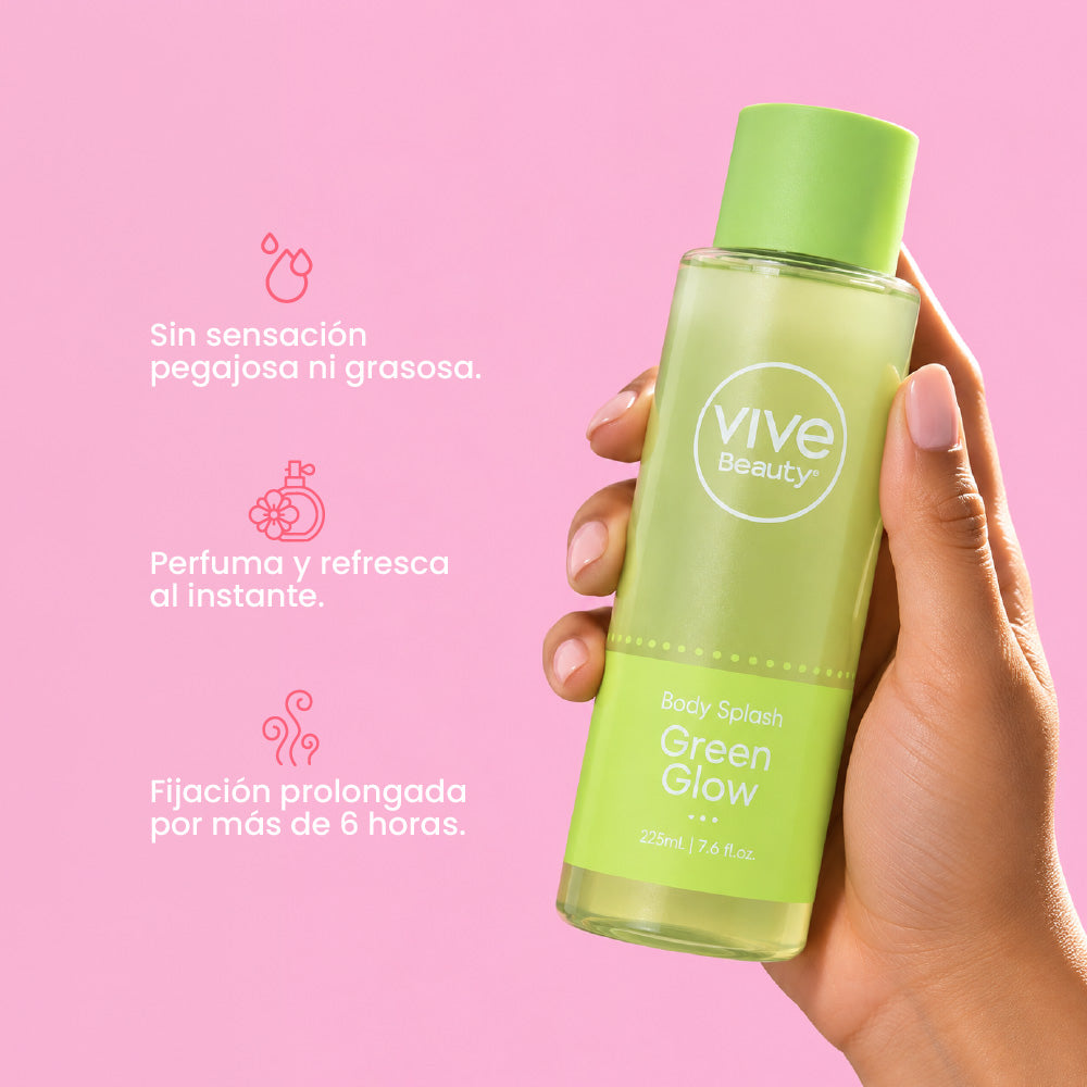 Splash Green Glow con aroma fresco, sensación ligera y fijación prolongada