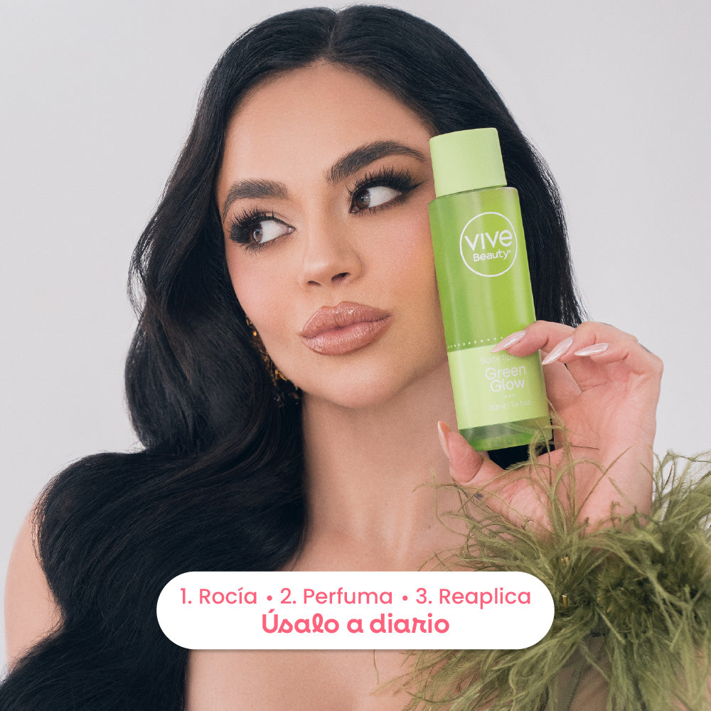 Splash corporal Green Glow para perfumar la piel y complementar la rutina diaria