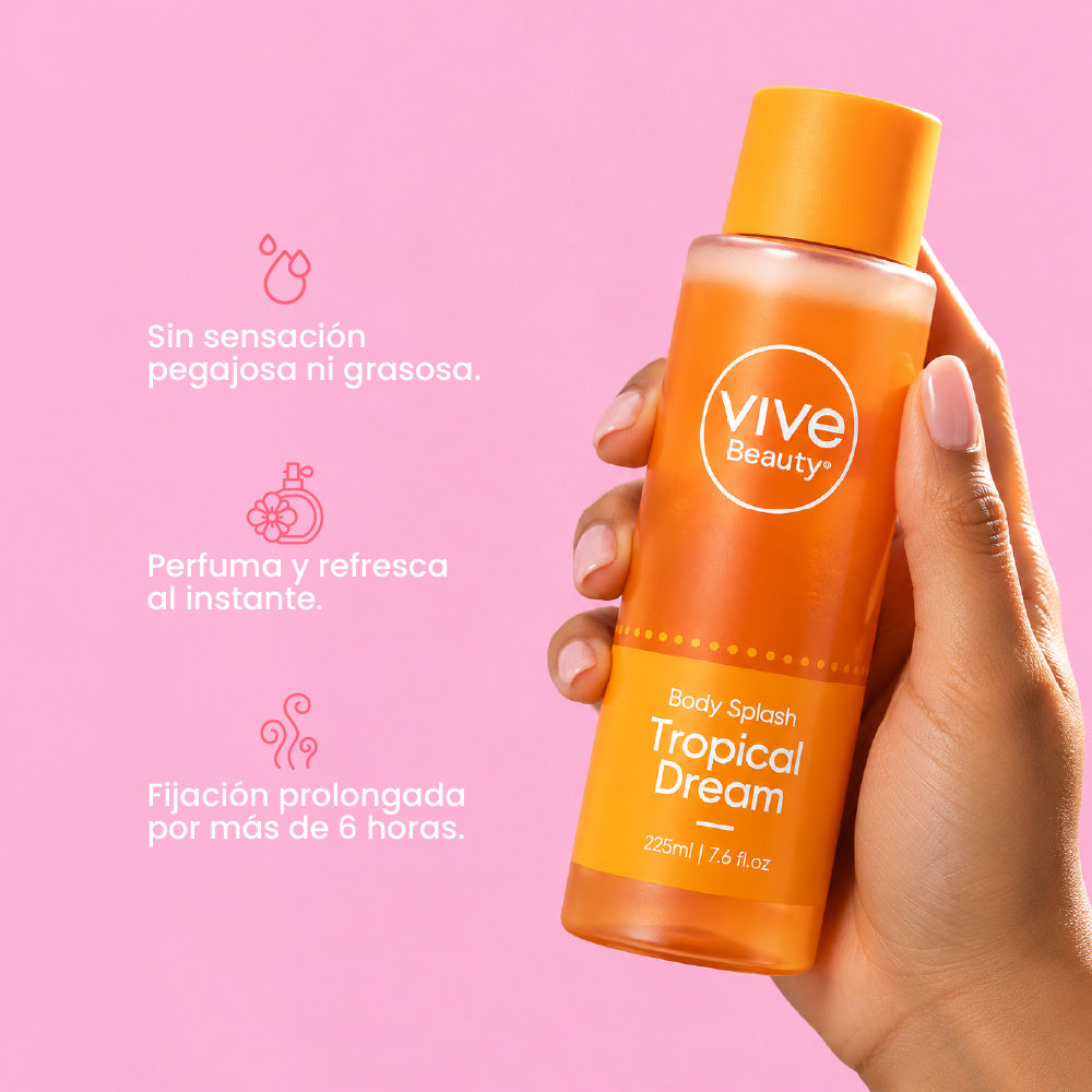 Splash Tropical Dream con aroma tropical, sensación ligera y fijación prolongada